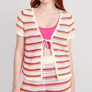 NWT old navy striped crochet cover up sweater